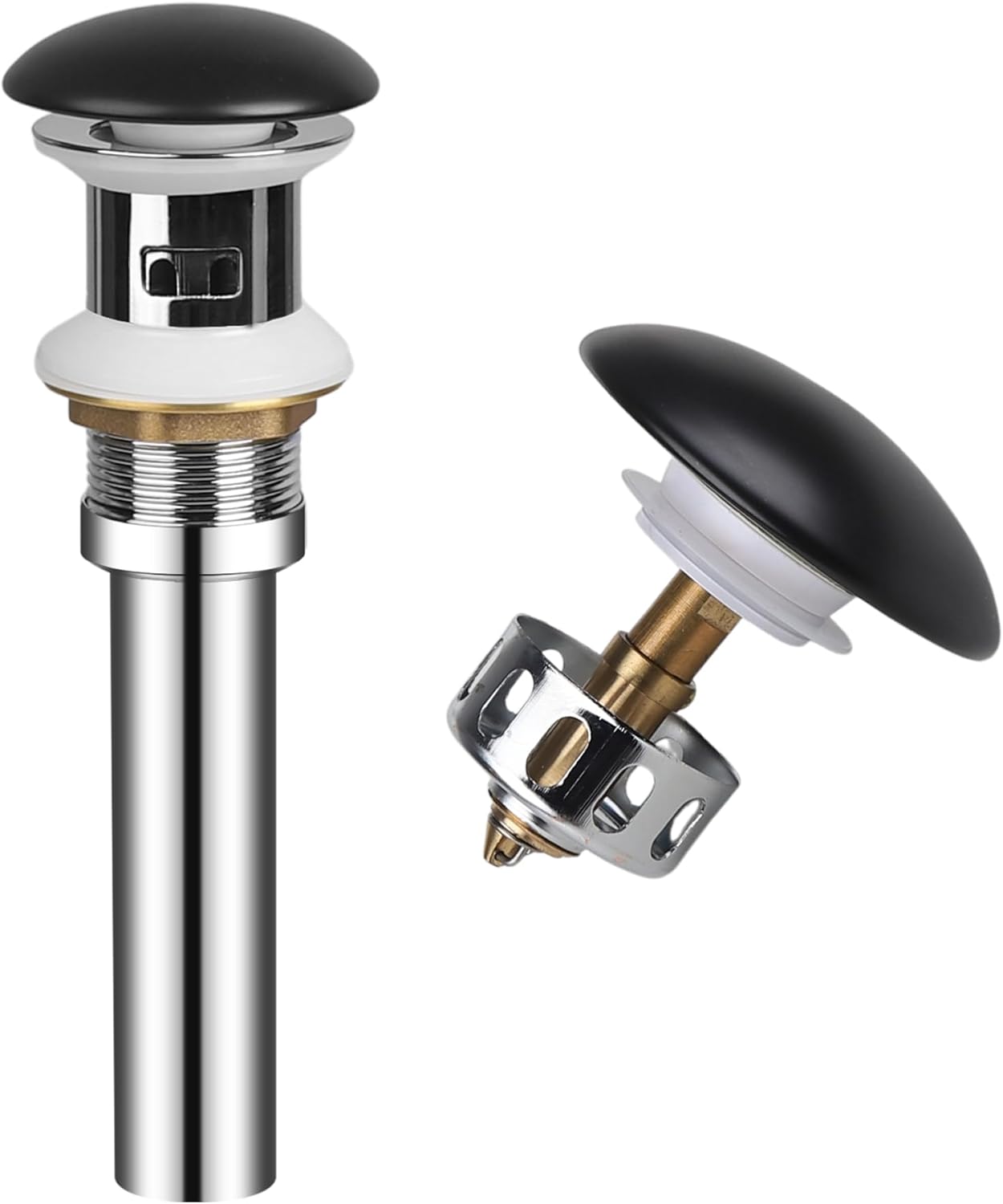 Bathroom Sink Drain with Overflow, Ceramic Cap Pop Up Drain Stopper, Rustproof Brass and 304 Stainless Steel, Black