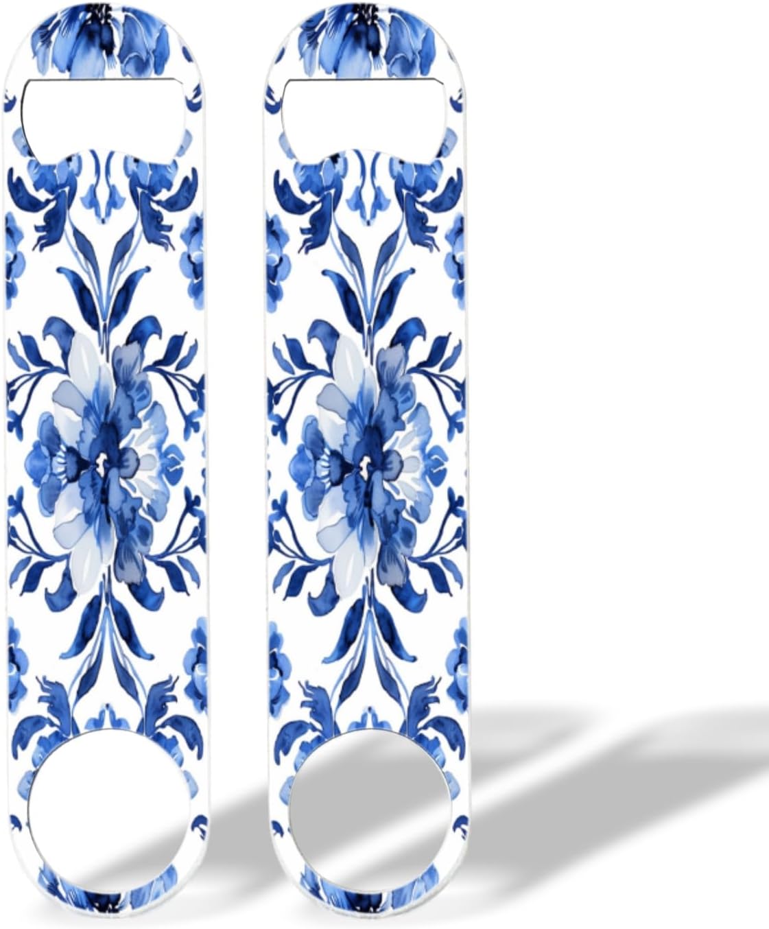 2 PACK Beer Bottle Opener, Stainless Steel Flat Bottle Openers,7 inch Metal Decor,Blue And White Hand-Painted Flower