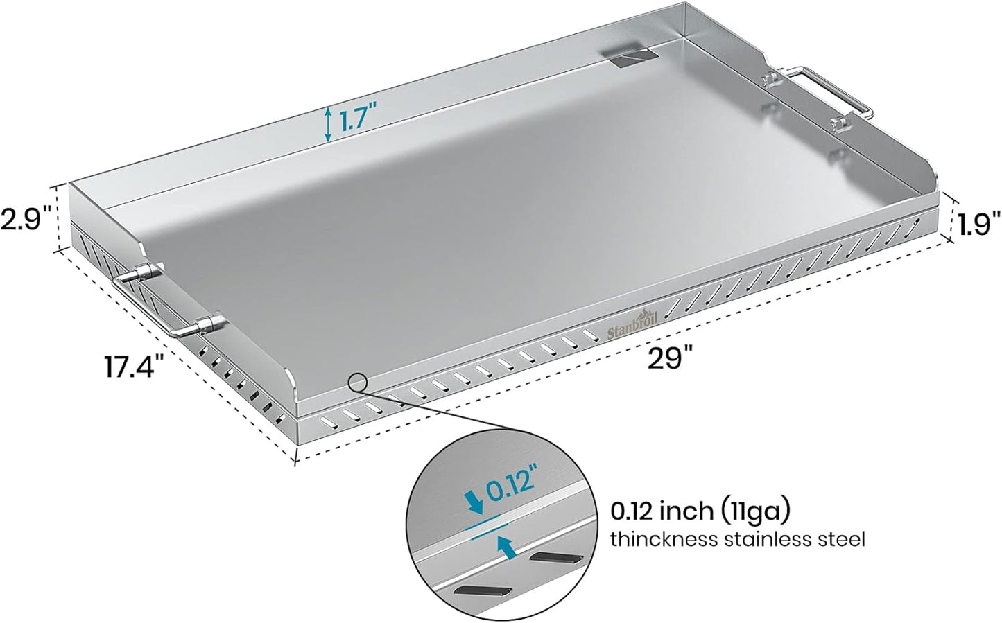 Stanbroil 28 inch Stainless Steel Flat Top Gas Grill Griddle Replacement for Blackstone 2-Burner Propane Fueled Grill Improved New Rear Grease Management System (Improved Version)