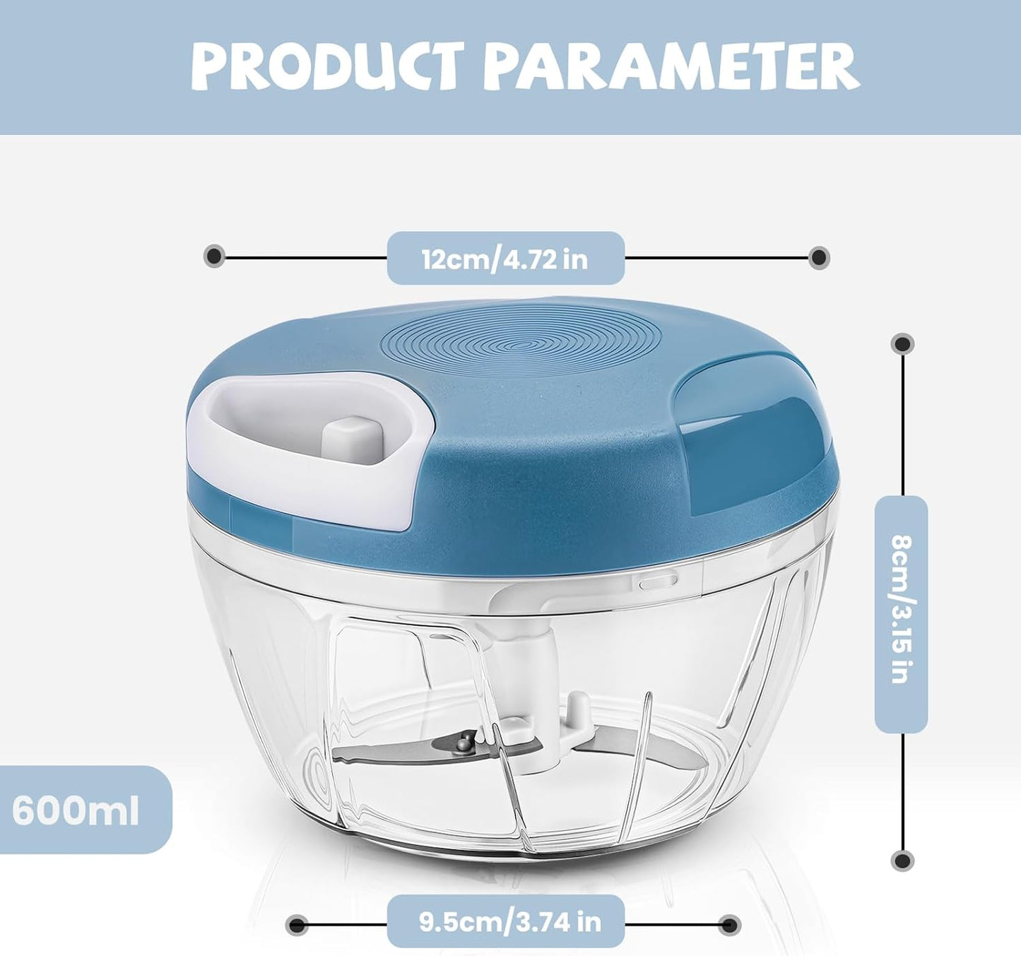 Manual Food Chopper: Hand Pull String Vegetable Chopper for Onion, Garlic, Pepper, Nuts, Tomato, etc.,500ml.