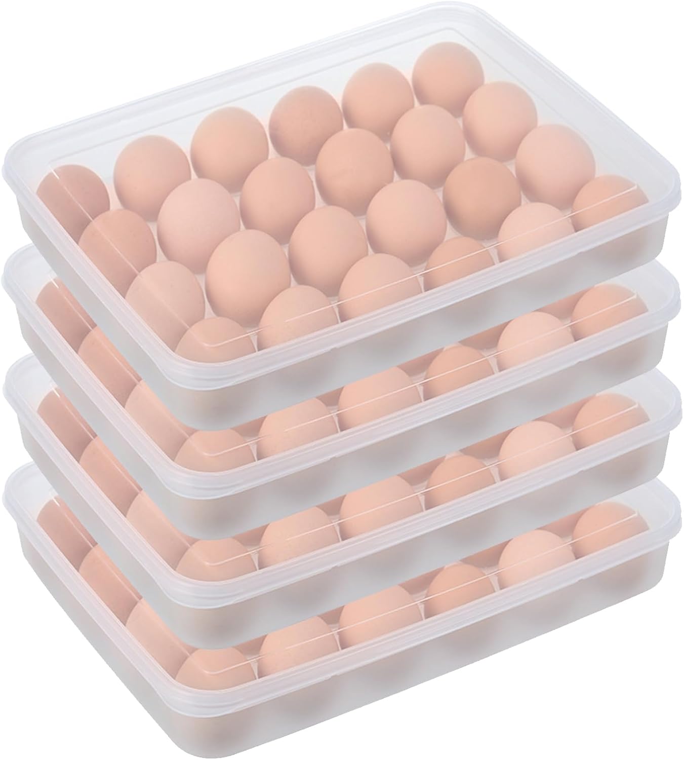96 Egg Holders for Refrigerator,4 Set Clear Deviled Egg Tray with Lid,Plastic Egg Storage Container,Egg Organizer for Protect and Keep Fresh,24 Egg Tray x 4 Pack