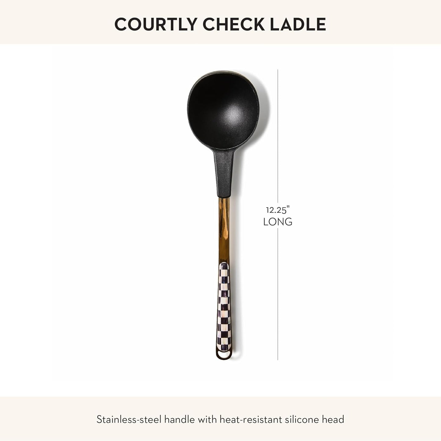 MACKENZIE-CHILDS Kitchen Ladle, Silicone Ladle Spoon for Cooking, Black-and-White Courtly Check