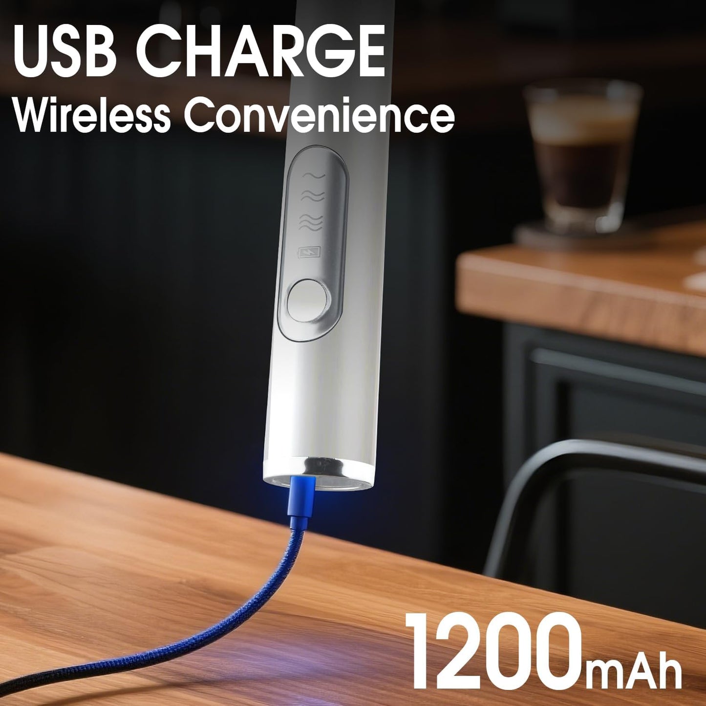 DSP Handheld Milk Frother Rechargeable, Electric Whisk for Coffee, 2 Stirring Rods 3 Speed Adjustable, Low Noise Drink Whisk for Lattes, Matcha, Hot Chocolate, Egg (Blizzard White)