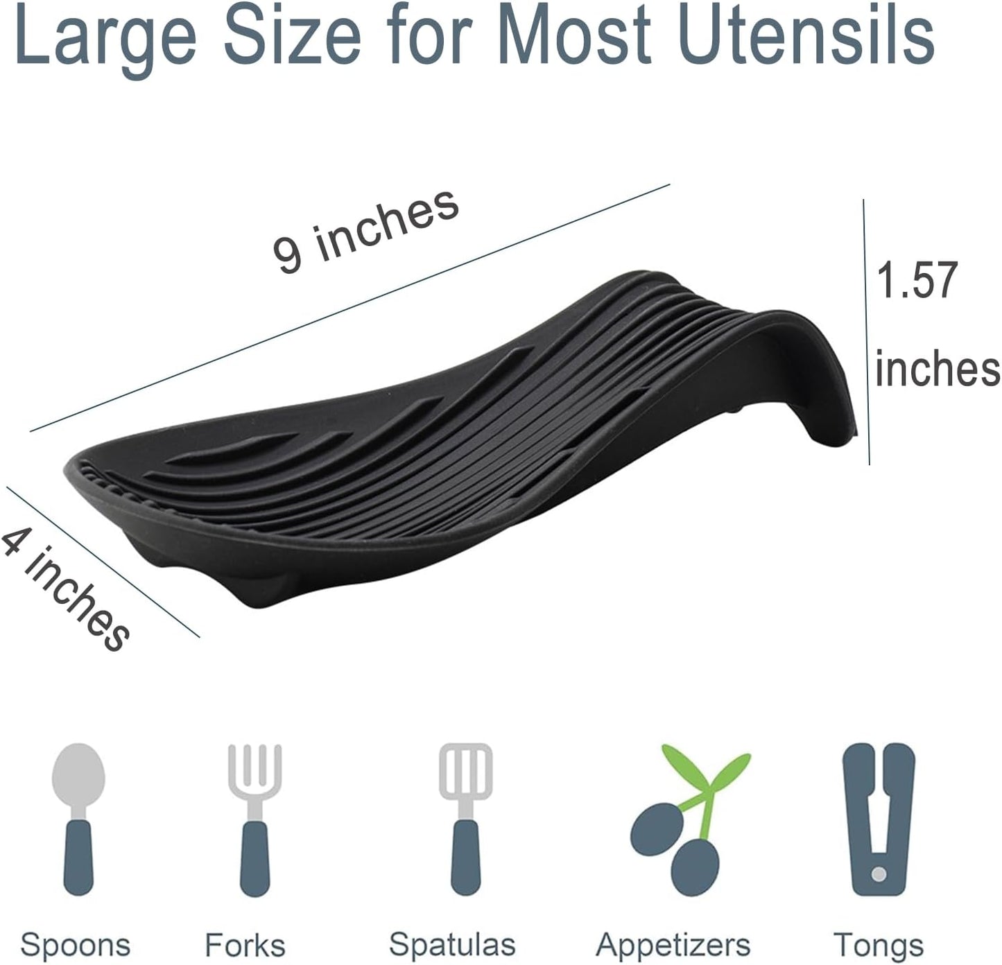 Stove Top Spoon Rest - Heat Resistant & Non-Slip Silicone Holder for Kitchen Counter, Large Cooking Utensil Res (Black)