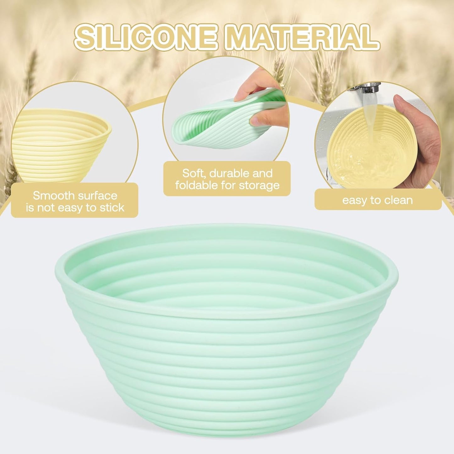 Silicone Banneton, Sourdough Bread Baskets (Set of 6, 5 Inch), Round Proofing Bread Bowls with Starter Kit, Bread Making Baking Supplies