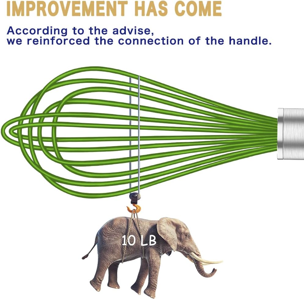 Silicone Whisk,Professional Whisks For Cooking Non Scratch,Stainless Steel & Silicone Wisk,Plastic Rubber Whisk Tool For Nonstick Cookware Pans,Silicon Wisks Set of 3,Green.