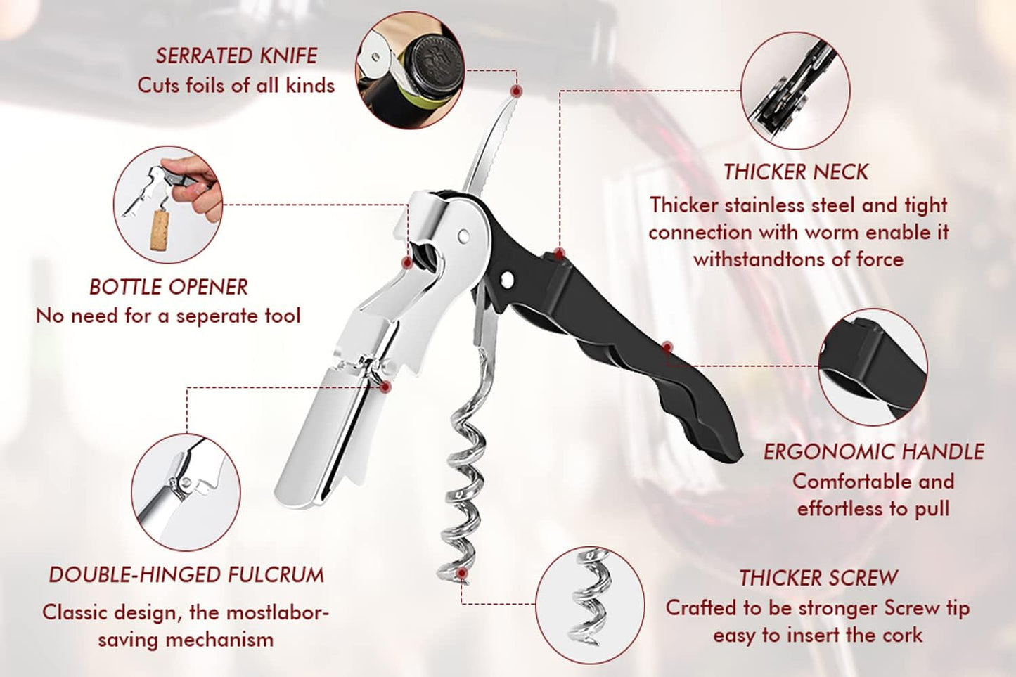 Professional Waiter Corkscrew Wine Openers Set, Heavy Duty Stainless Steel Hinges Wine Key for Restaurant Waiters, Sommelier, Bartenders