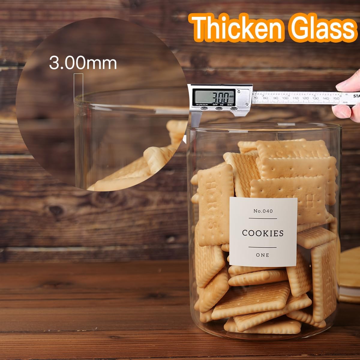 Set of 2 Large Glass Flour and Sugar Containers - 100 Fl oz Thicken Glass Storage Jars with Airtight Bamboo Lid and 132 Kitchen Pantry Labels - Big Clear Rice Containers Farmhouse