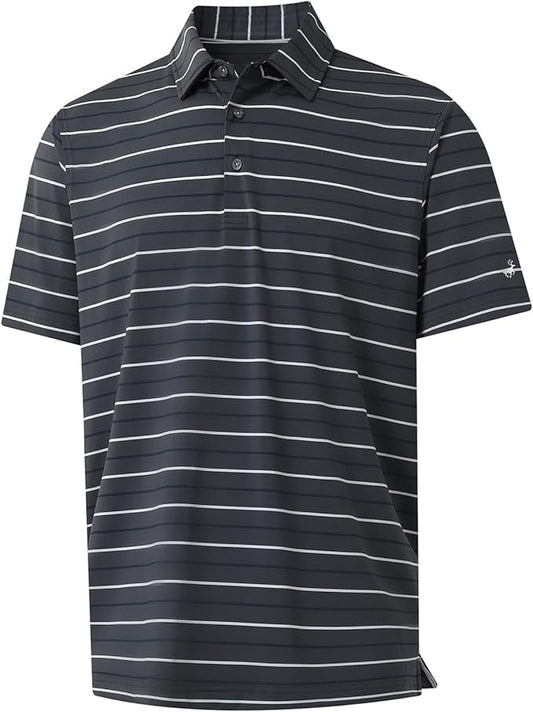 Rouen Mens Golf Shirt Moisture Wicking Dry Fit Performance Stripe Casual Collared Short Sleeve Golf Polo Shirts for Men