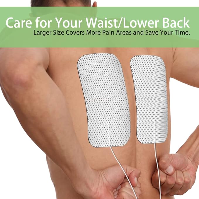 TENS Unit Replacement Pads for Waist and Lower Back Pain Relief 4X8" Large TENS Unit Pads Self-Adhesive Electrode Pads Compatible with TENS 7000, AUVON TENS- 4 Pcs