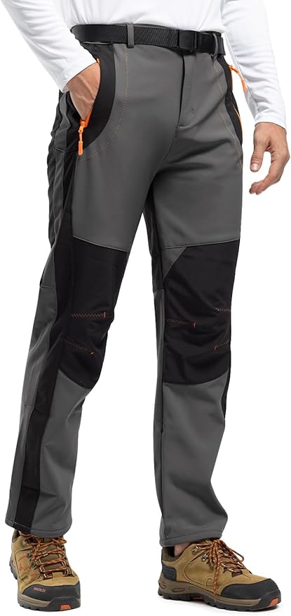 Rdruko Men's Snow Ski Pants Waterproof Insulated Winter Outdoor Snowboard Hiking Fleece Pants with Belt