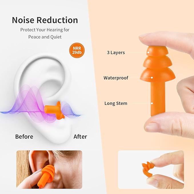 Ear Plugs for Swimming, Soft Ear Plugs for Sleeping Noise Cancelling, Reusable Ear Plug for Noise Reduction, Ear Protection, Silicone Earplugs for Swimming, Sleeping, Snoring, Work, Concerts, 6 Pairs