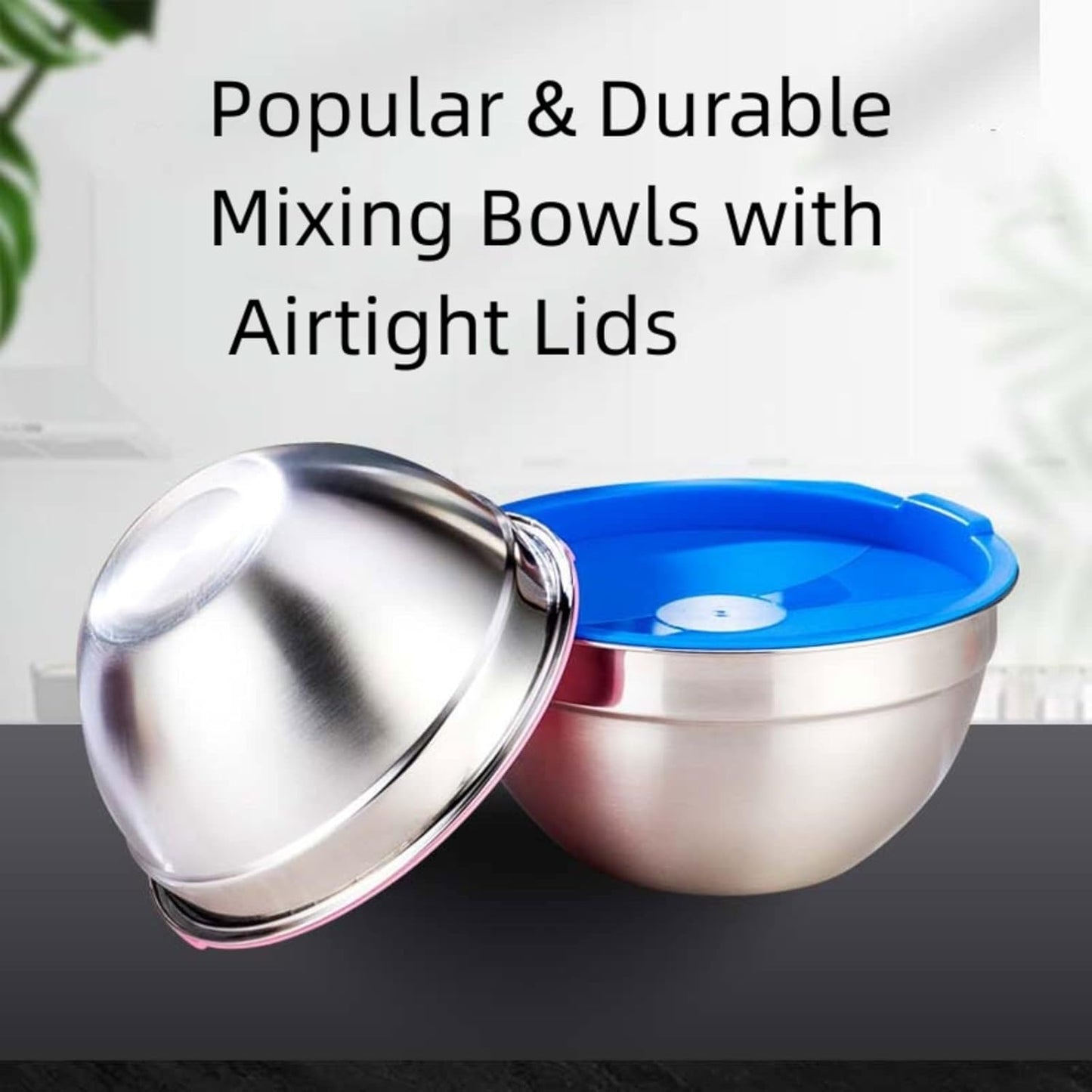 MIKULA Mixing Bowls, Mixing Bowl Set with Lids, 22PCS Large Stainless Steel Mixing Bowls & 400ML Measuring Cups Spoons Storage Nesting Metal Baking Bowl 7/6/4.5/3.5/2.5QT for Kitchen Supplies