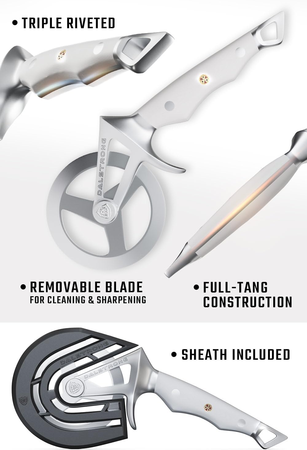 Dalstrong Pizza Wheel Cutter - White G10 Handle - The Orbit Razor Unique Pizza Wheel & Cutter - Gift High-Carbon Heavy-Duty Stainless Steel - Razor Sharp - Thumb Guard Protection & Blade Cover