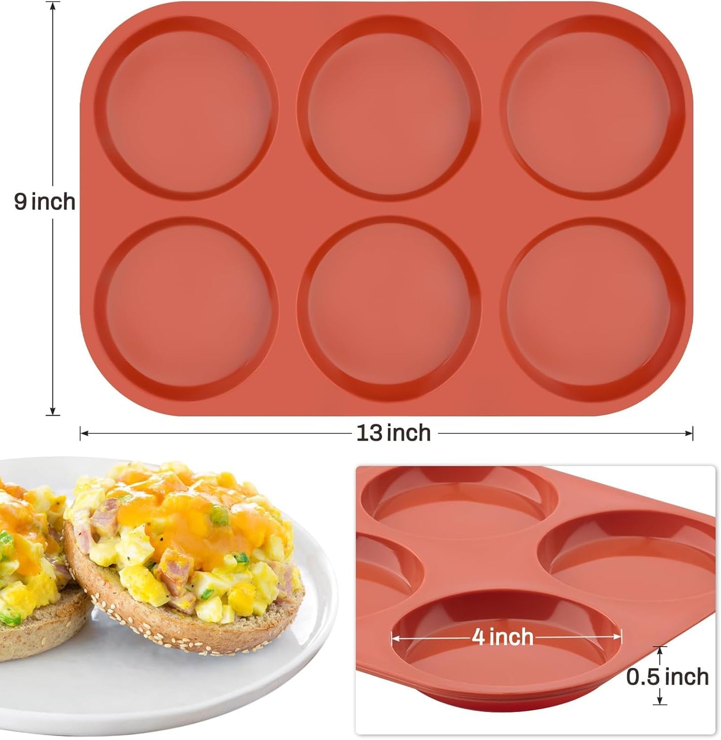 Ocmoiy 4 Inch Silicone Egg Mold for Breakfast Sandwiches, 2 Pack Non-Stick Silicone Jumbo Muffin Top/Hamburger Bun Pan Eggs Bites Molds for Oven Baking Egg Patty, Pancake, Frittata