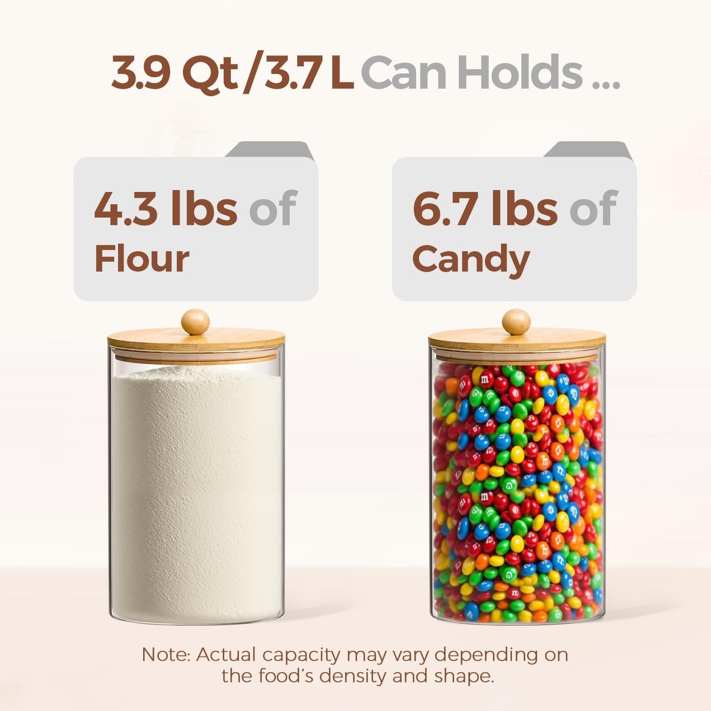 ComSaf 1 Gallon Glass Jar, 3.9 Qt Flour Container, Large Glass Canister with Lid, Food Storage Pantry with Spoon and Clip for Sugar, Oat, Rice, Beans, Pasta, Coffee, Grain