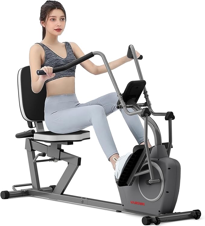 VANSWE Recumbent Exercise Bike with Arm Exerciser for Seniors Adults Home Training - Elliptical Recumbent Cross Trainer with Magnetic Resistance, Free App, Bluetooth Connectivity and Pulse Sensor