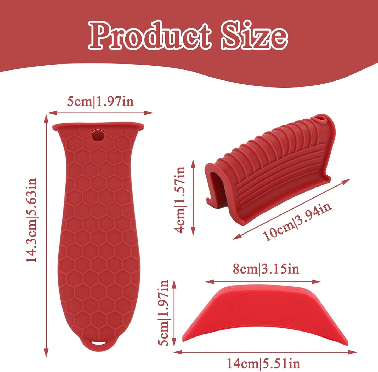 6 Pack Silicone Hot Handle Holder Cover, Heat Resistant Pot Handle Covers, Cast Iron Handles Cover for Frying Pans Skillet Griddles Cookware (Red)