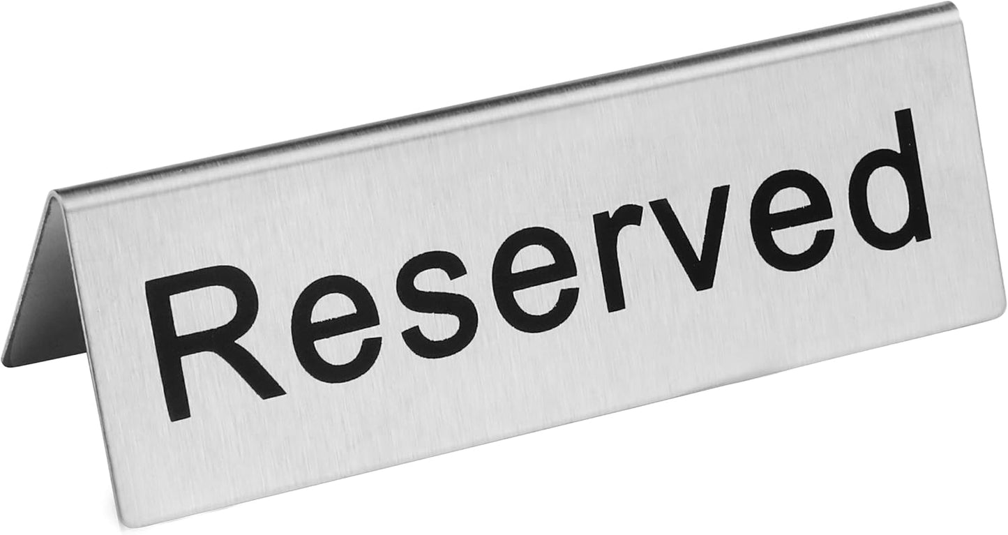 New Star Foodservice Stainless Steel Table Tent Sign (Silver (Reserved), 4.75” x 1.75” (Set of 2))