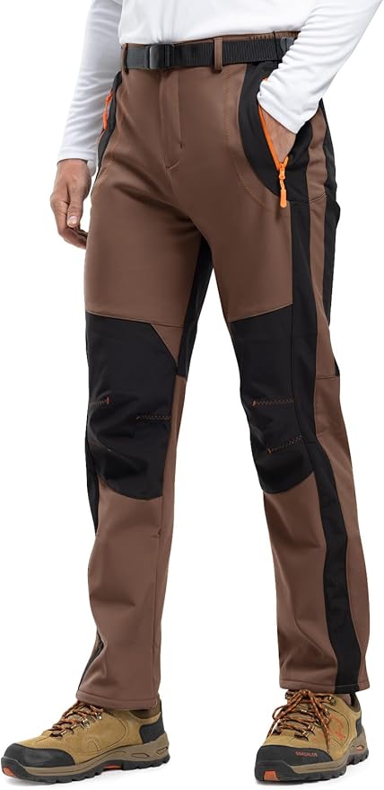 Rdruko Men's Snow Ski Pants Waterproof Insulated Winter Outdoor Snowboard Hiking Fleece Pants with Belt