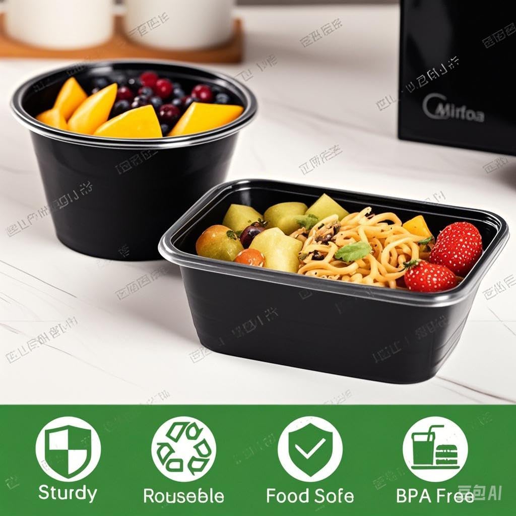 100pc 24 Oz Meal Prep Containers disposable, Plastic Food Take Out Containers With Lid, Take Out Containers Disposable, Reusable food storage containers,Microwave Freezer Dishwasher Safe