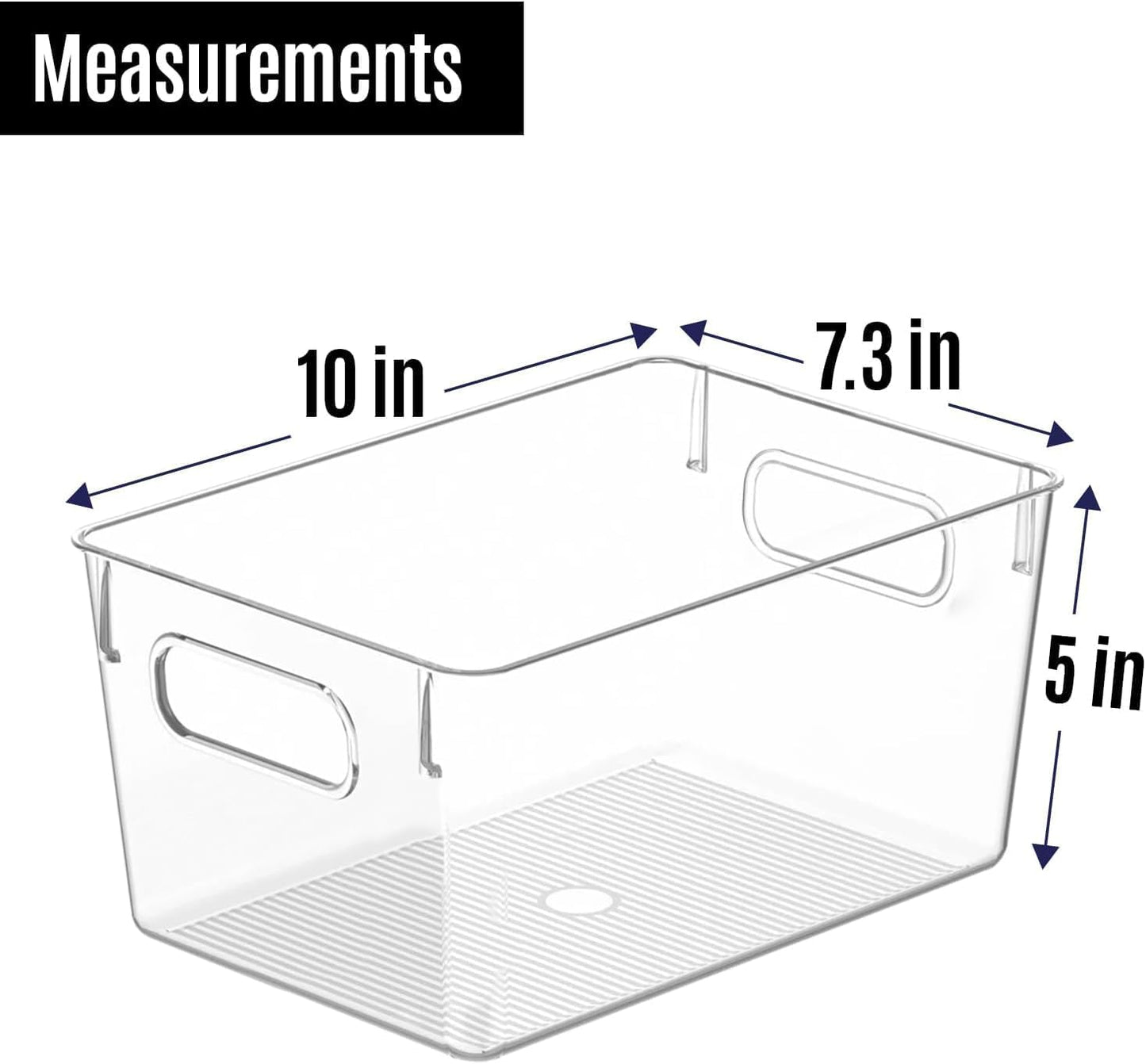 Clear Plastic Storage Bins, Pantry Organizers and Storage Containers Fridge Organizer Bins Kitchen Cabinet Organizer for Organizing Home, Bathroom, Freezer, Refrigerator. (10 x 7.3 x 5)