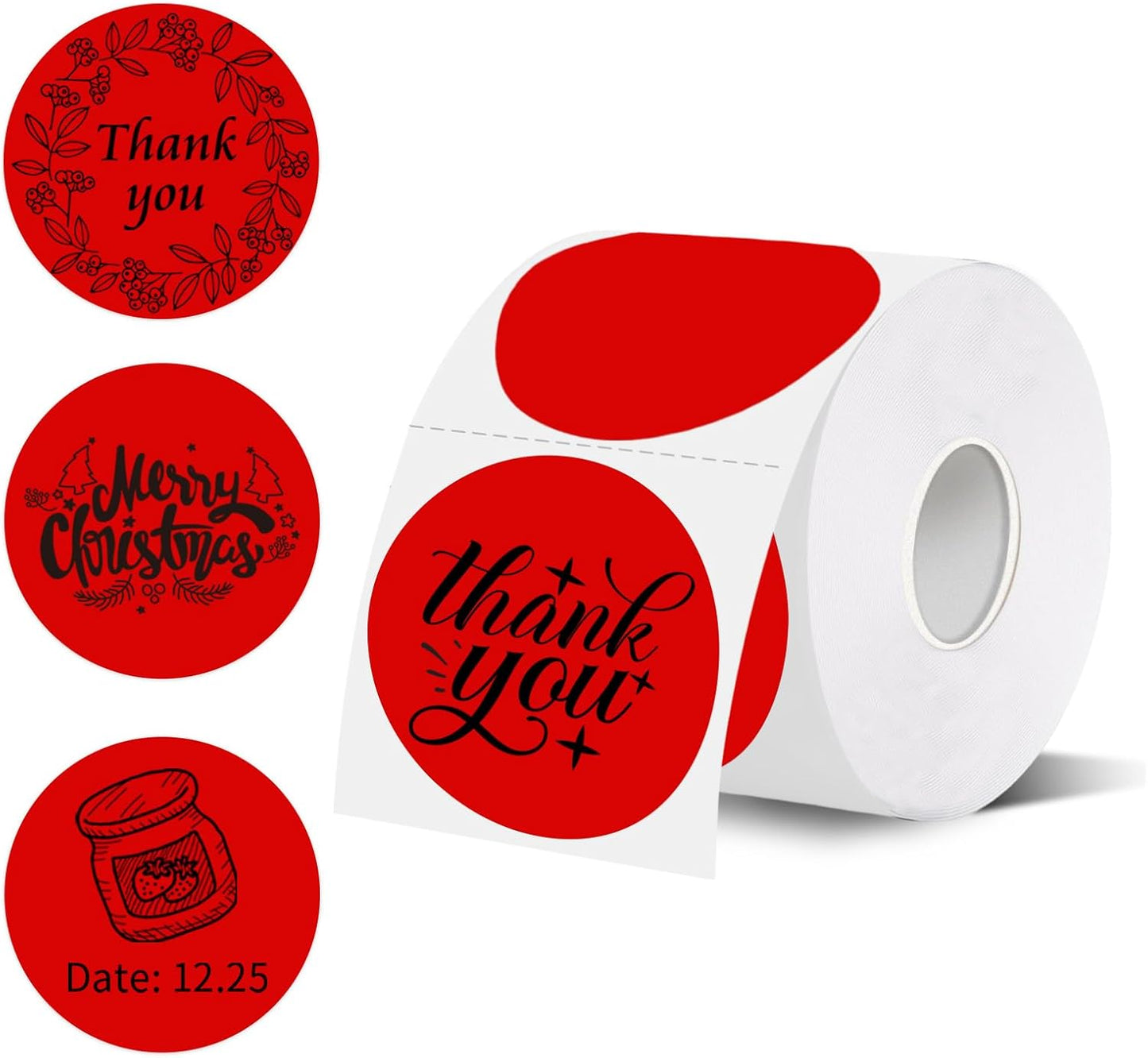 2 Inch Red Round Thermal Labels, Self-Adhesive Direct Printer Stickers for DIY Logo Design, Name Tag (500/Roll)