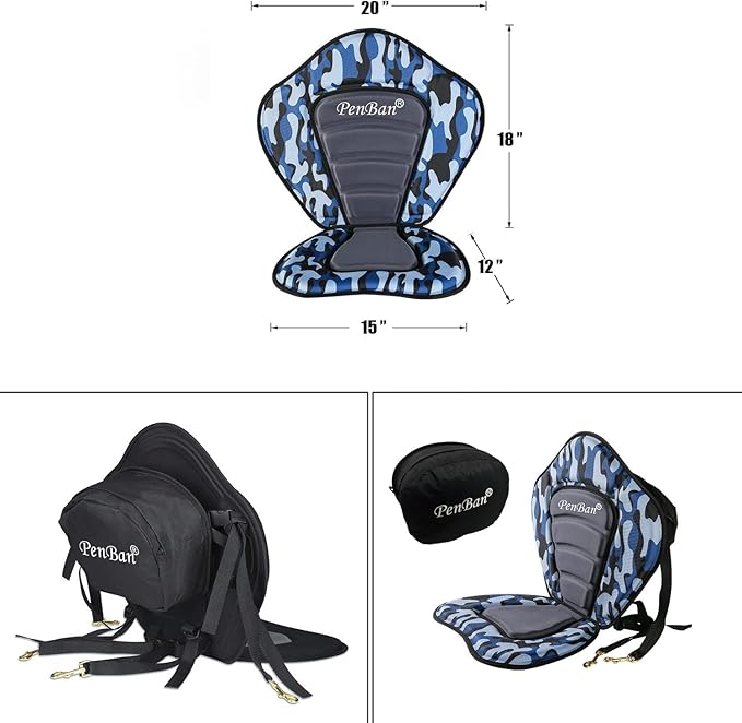 Universal Deluxe Kayak Seat Cushion with Storage Bag for Kayak,Padded Boat,SUP,Canoe,Fishing Boat,Seats with 4 Adjustable Straps