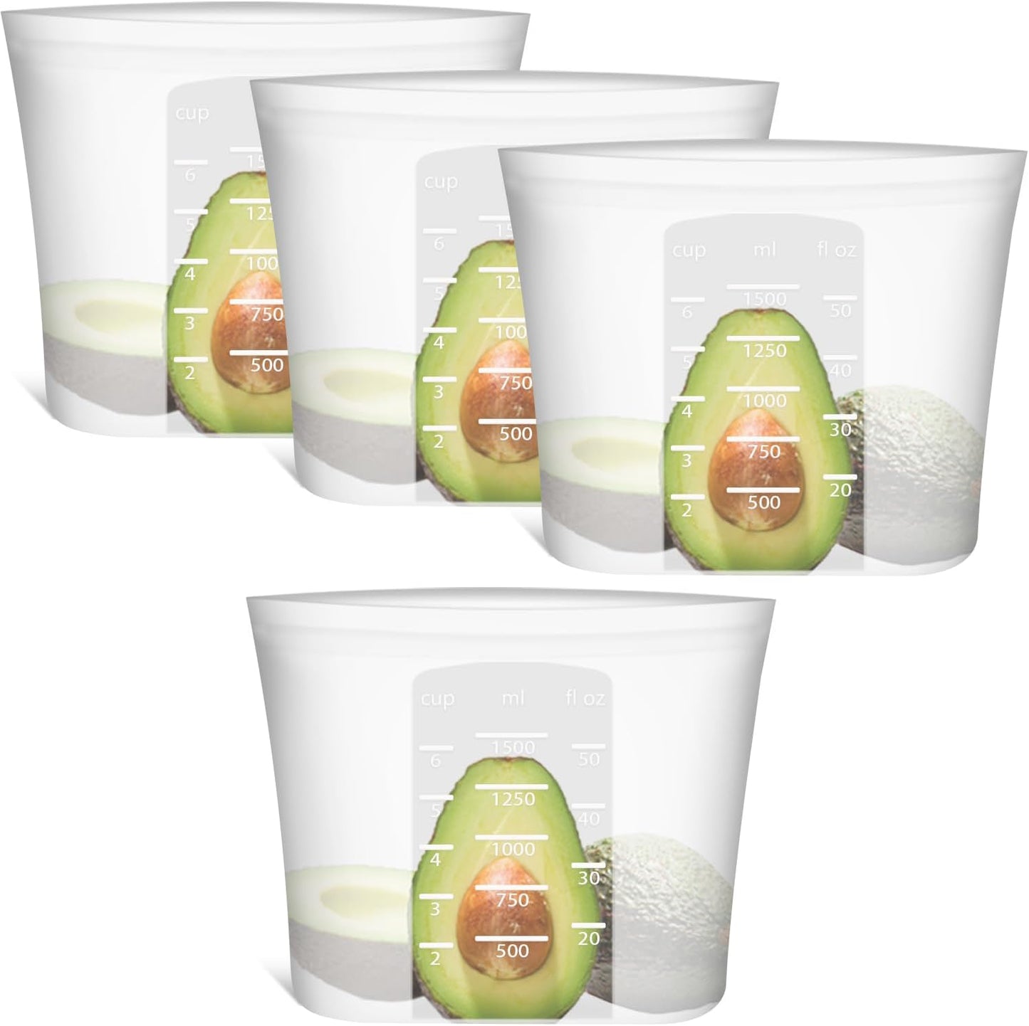 Large Reusable Food Bags 4 Pack, 1.5 Quart(50.7fl.oz) 100% Silicone Storage Bags Stand Up Zip Silicone Food Container, Freezer Microwave Oven Dishwasher Safe, Translucent