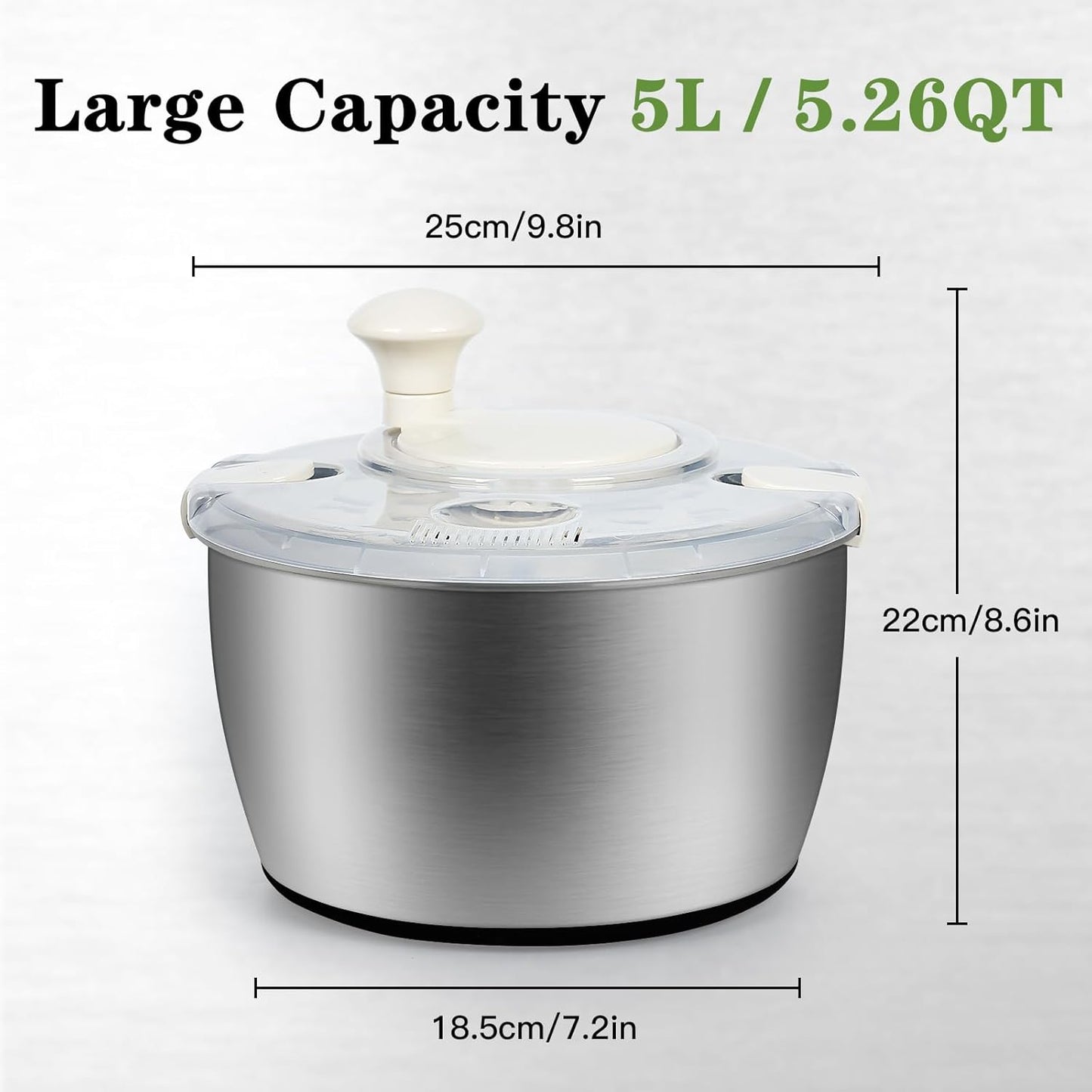 5Qt Stainless steel Salad Spinner, lettuce spinners,salad spinner BPA-Free small,Vegetable Dryer,Vegetable Washer,colander for kitchen,salad dryer spinner,fruit cleaner spinner