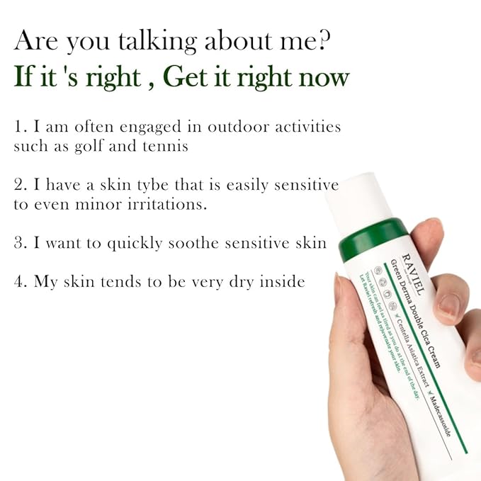 RAVIEL] Green Derma Double Cica Cream – Calming & Hydrating Moisturizer for Redness-Prone Skin and Barrier Support, Korean Skincare for All Skin Types, 50ml 1.7 fl oz