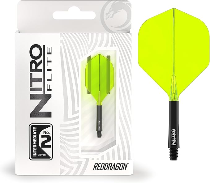 RED DRAGON Darts – Nitro Flite Integrated Flight & Shaft System – No.2 Shape and Design - Available in Short, Intermediate & Medium - Available in Variety of Colours - Professional Darts Accessories