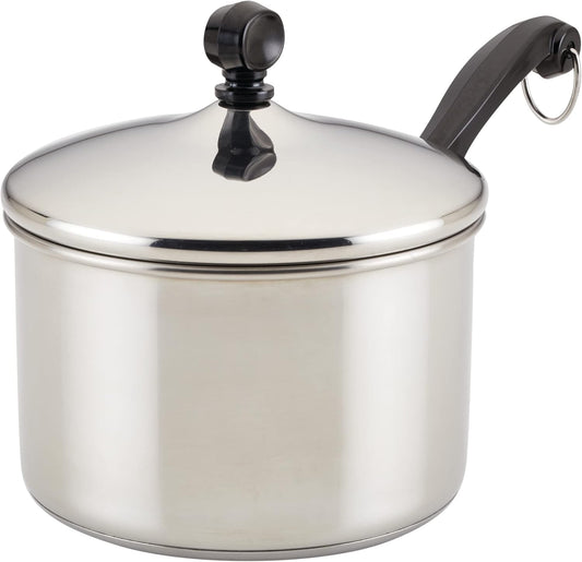 Farberware Classic Stainless Steel 2-Quart Mirror Satin Covered Saucepan, Silver