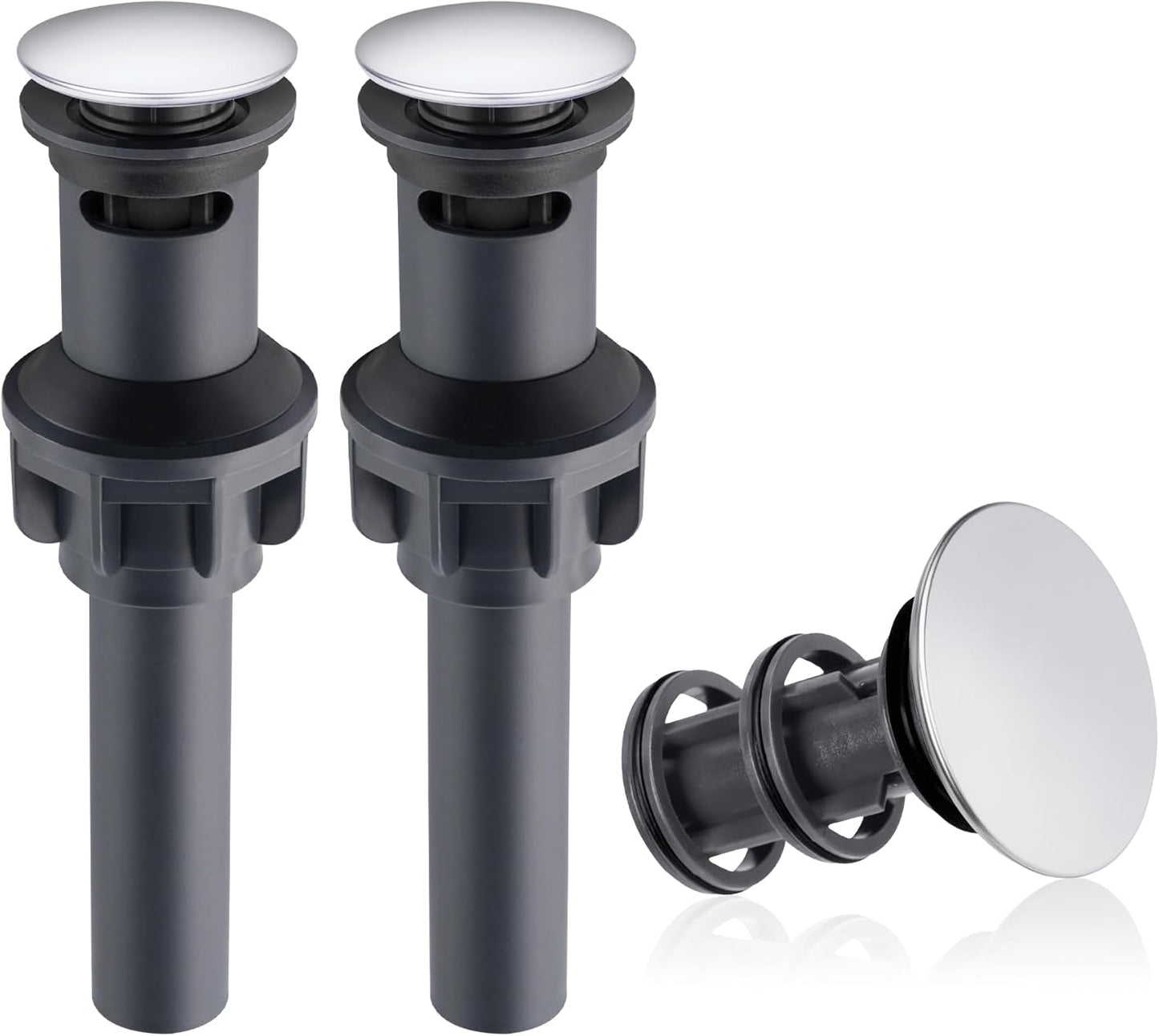 Hibbent 2 Pack Universal Bathroom Sink Drain Stopper, Pop Up Drain Strainer with Overflow, Push and Seal Sink Plug with Basket for Lavatory Vanity Vessel, Anti-Clogging Strainer, Chrome