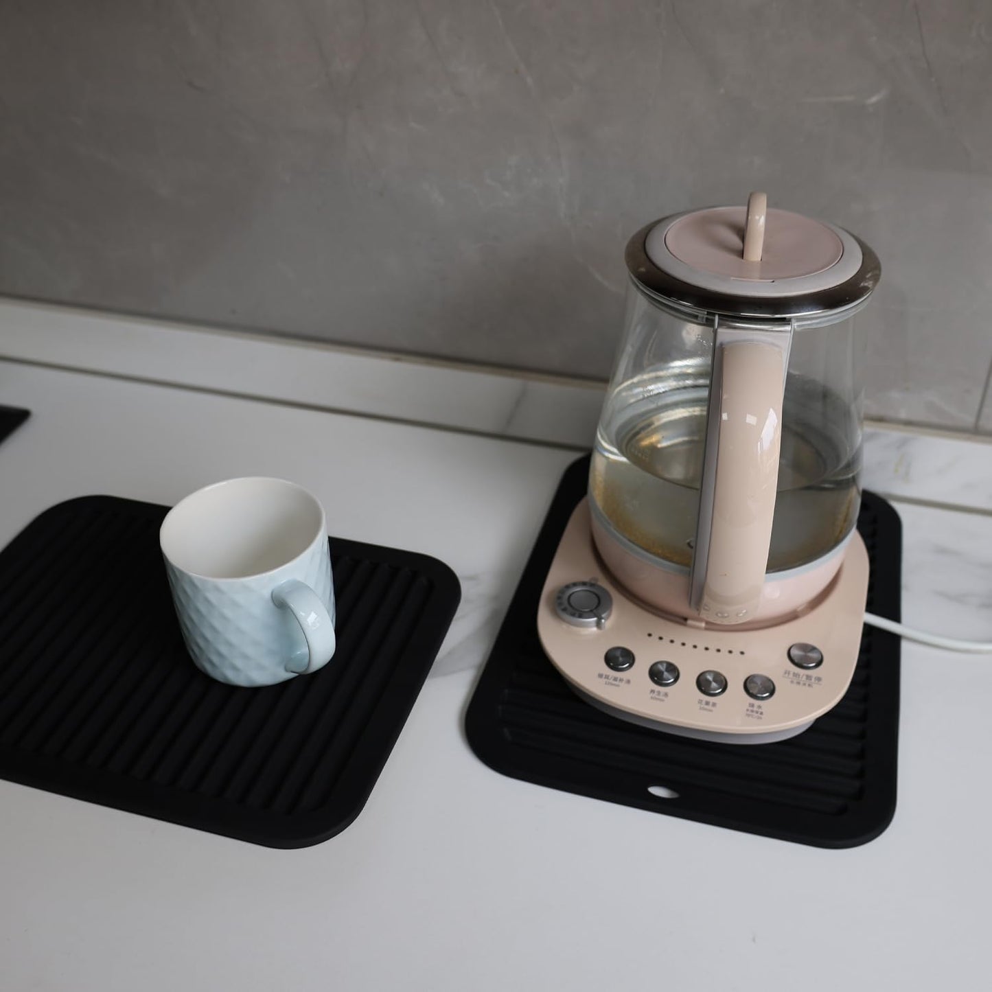 4 - Pack Multi - Purpose Silicone Mats | Heat Resistant Pot Holders for Kitchen | Non - Slip Hot Pads for Hot Pots, Pans & Quartz Countertops | Gray Kitchen Mats (Brown)