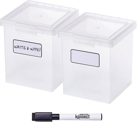 Bostitch Konnect Storage Containers with Lids, Organizer, Clear Plastic Box, Stackable Nesting Bins, Medium, 2 Pack