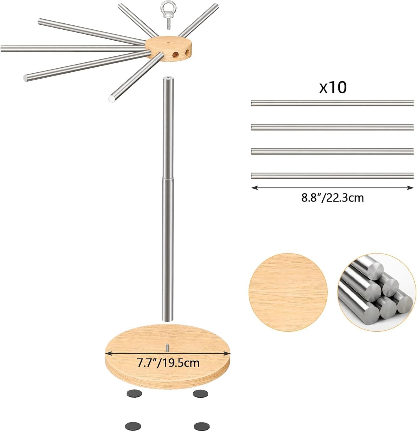 Pasta Drying Rack, Adjustable 304 Stainless Steels Pasta Rack with Handle, Detachable Stand Noodles Drying Hanger for Homemade Fresh Spaghetti, Tagliatelle, Fettuccine