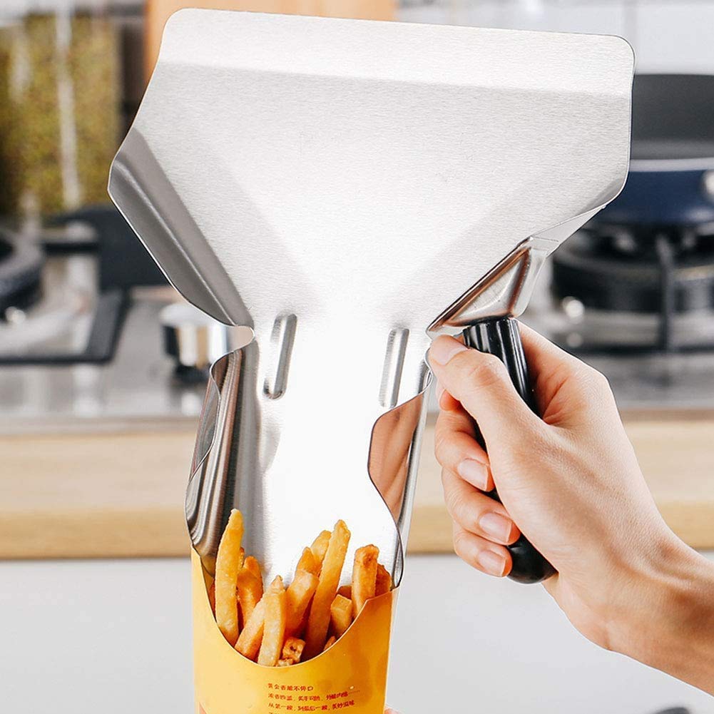 Stainless Steel Popcorn Scoop,Easy Fill Tool for Bags & Boxes, Great Utility Serving Scooper for Snacks, Desserts, Ice,French Fry Scoop