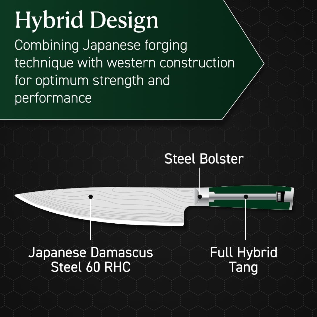 HexClad Chef's Knife, 8-Inch Japanese Damascus Stainless Steel Blade, Pakkawood Handle