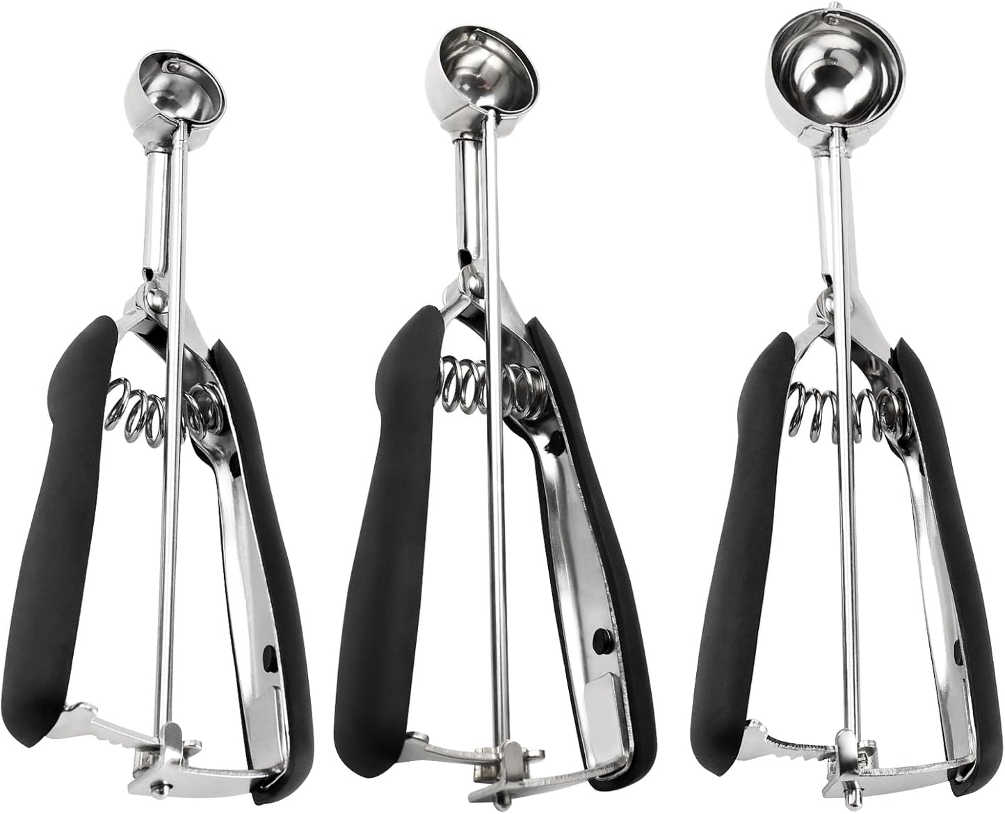 Small Cookie Scoop Set - 3 PCS Include 1 tsp / 2 tsp / 3tsp Cookie Dough Scoops, Cookies Scoops for Baking, Made of 18/8 Stainless Steel, Good Soft Grips, Quick Trigger Release