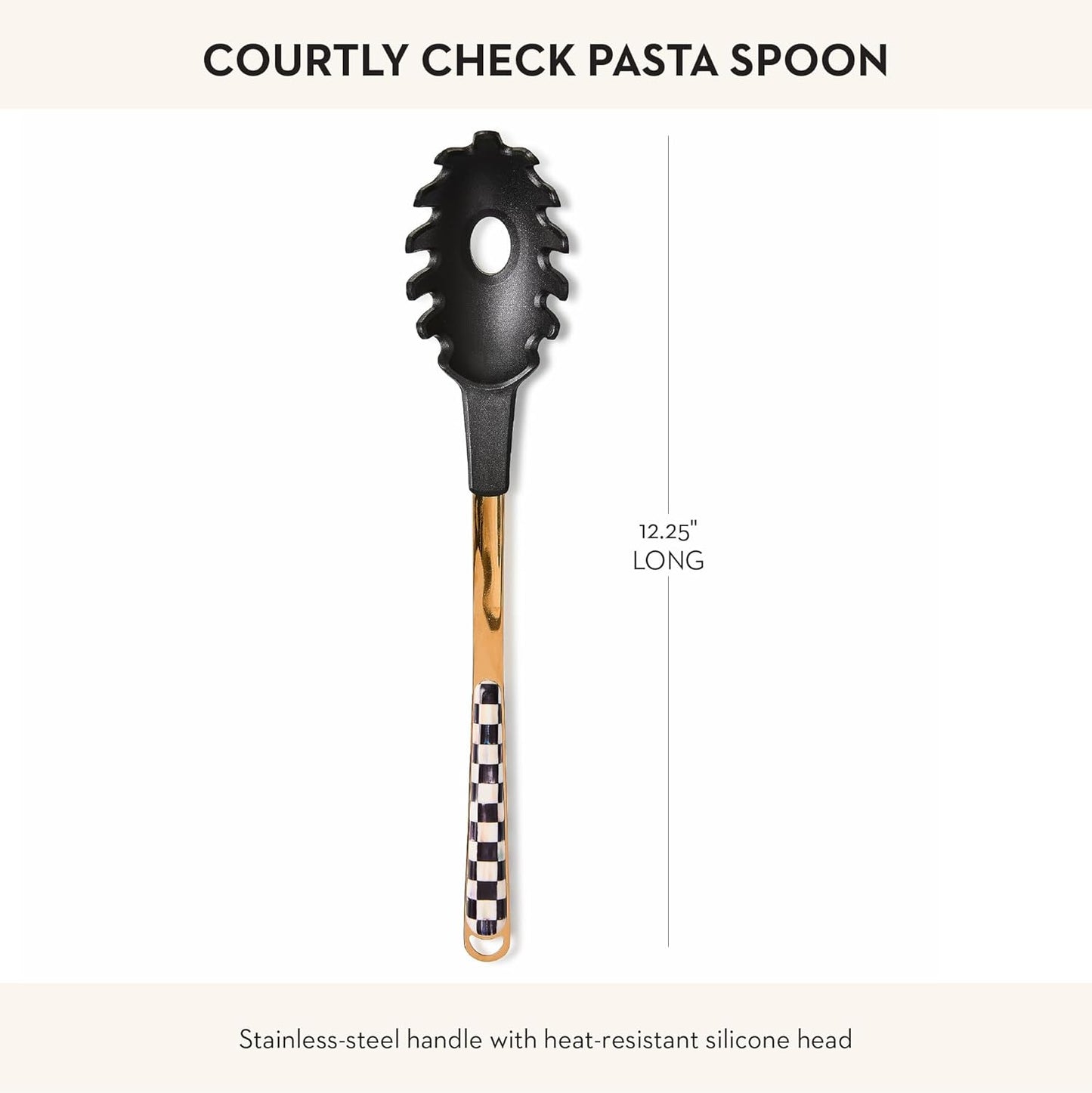 MACKENZIE-CHILDS Kitchen Pasta Spoon, Silicone Spaghetti Spoon, Black-and-White Courtly Check