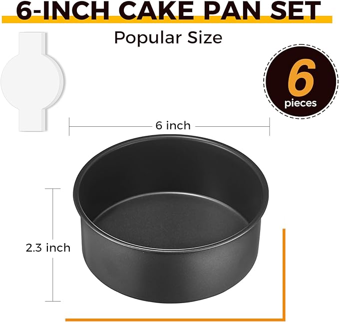 HONGBAKE 6 Inch Cake Pans for Baking, Round Small Layer Cake Pan Set with 120 Pieces Parchment Paper, Nonstick Circle Cheesecake Tin, 4 Pieces, Heavy Duty - Grey