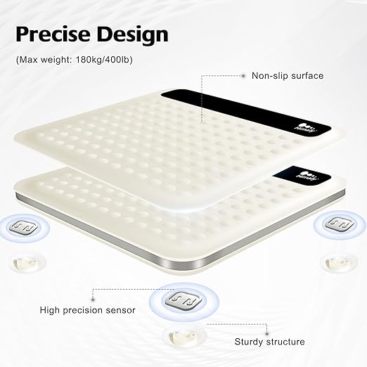 himaly Digital Body Weight Scale Bathroom Scale, Step-On Technology High Precision Measurements Scales with Large Non Slip Silicone Platform and LCD Digital Display, 400lbs/180kg Capacity, White