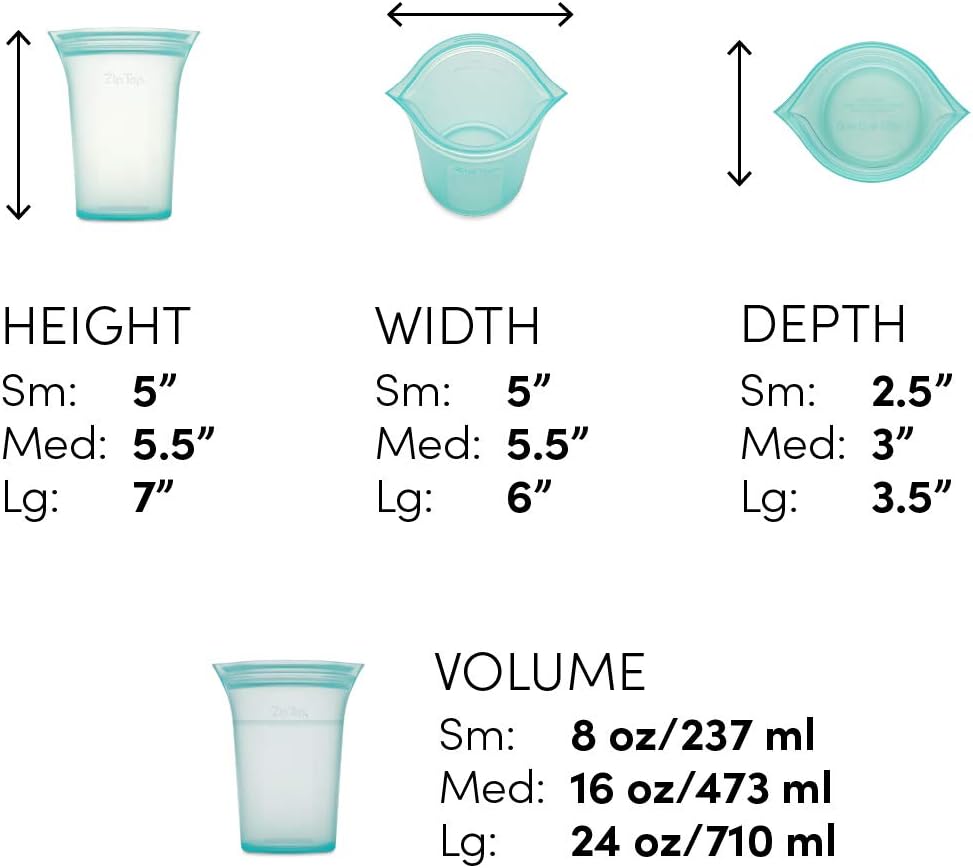 Zip Top Reusable Food Storage Bags | 3 Cup Set [Frost] | Silicone Meal Prep Container | Microwave, Dishwasher and Freezer Safe | Made in the USA