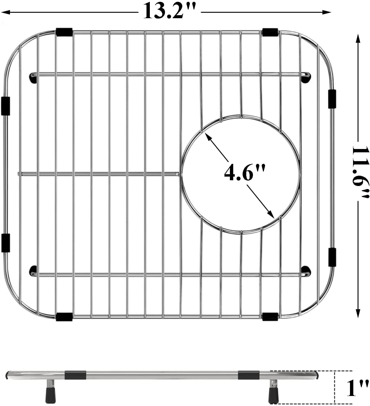 Bottom of Sink Protector Rack, Stainless Steel 13.2"x11.6" Sink Grid Dish Drying Rack Grate with Rear Drain Hole 2 Packs