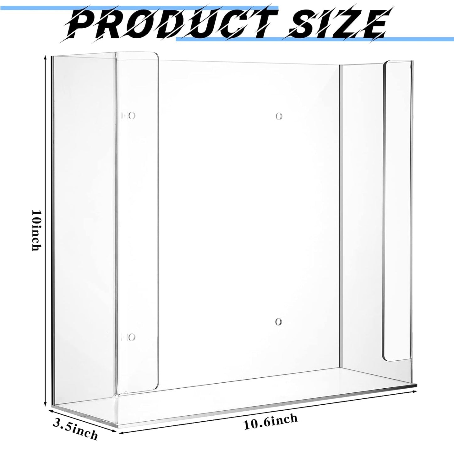 Weysat Wall Mounted Acrylic Glove Box Holder Double Dispenser Floating Glove Box Organizer Storage Rack for 2 Boxes for Kitchen Cleaning Closet Lab Exam Office (10.6 W x 10.0 H x 3.5 D)