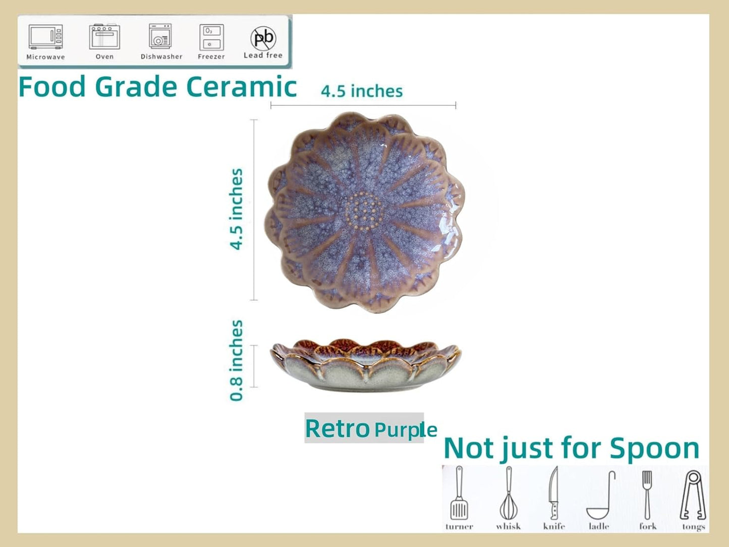 Ceramic Spoon Rest for Stove Top, Flower Cute Spoon Rest for Kitchen Counter, Cooking Spoon Holder for Kitchen Counter, Utensil Rest Spatula Rest Ladle Holder Tong Rest, 1 PC (Retro, Lavender Purple)