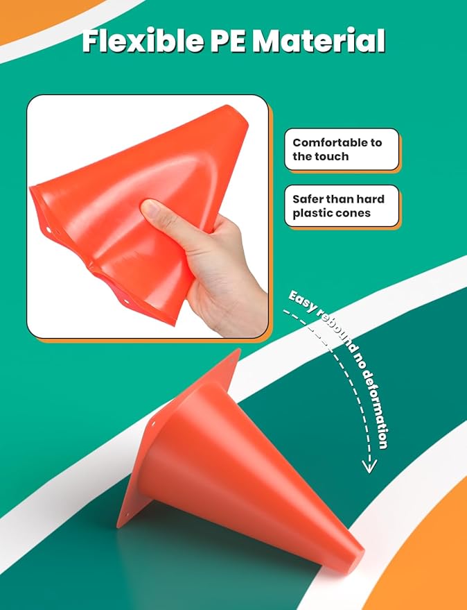 GHB Soccer Cones 7" 9" of 12 24 Pack Disc Soccer Sport Cones Training Field Marker Agility Cones for Basketball, Coaching, Practice Equipment Includes Drills Guide