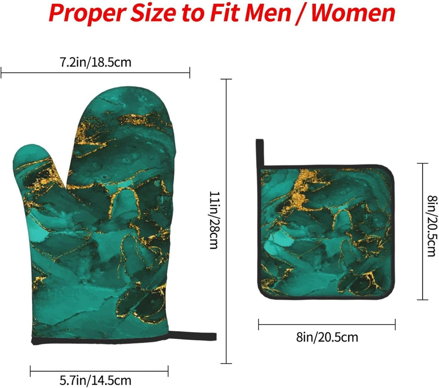 Turquoise Marble Oven Mitts and Pot Holders Sets of 3 Emerald Dark Green Hot Pads Heat Resistant Non Slip Washable for Cooking Grilling Baking BBQ Kitchen Decor