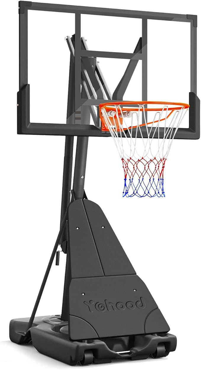 Basketball Hoop Outdoor Portable 44/48 Inch Backboard, 10ft Quickly Adjustable Basketball Goal System with Wheels for Court/Backyard/Driveway